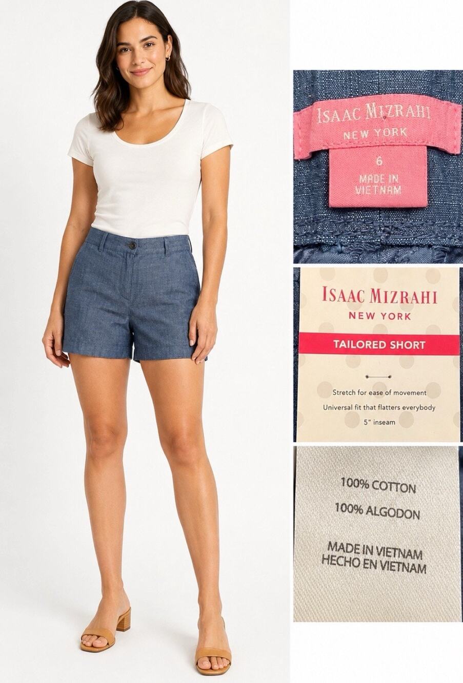 Preppy Isaac Mizrahi NY Women's Tailored Shorts Size 6 Chambray Denim NWT